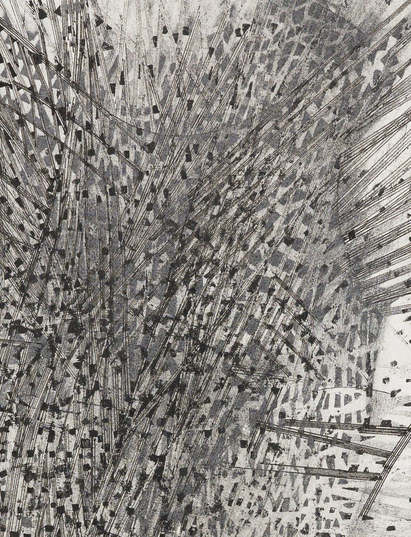 A detail of a graphite and ink on paper drawing titled Elusive Figure #1 by Stephen Talasnik.