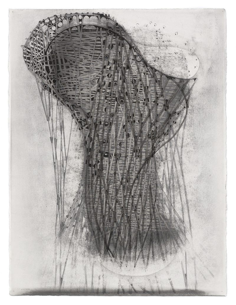 A graphite and ink on paper drawing titled Elusive Figure #2 by Stephen Talasnik.