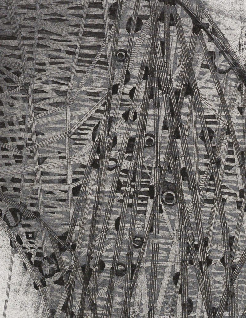A detail of a graphite and ink on paper drawing titled Elusive Figure #2 by Stephen Talasnik.
