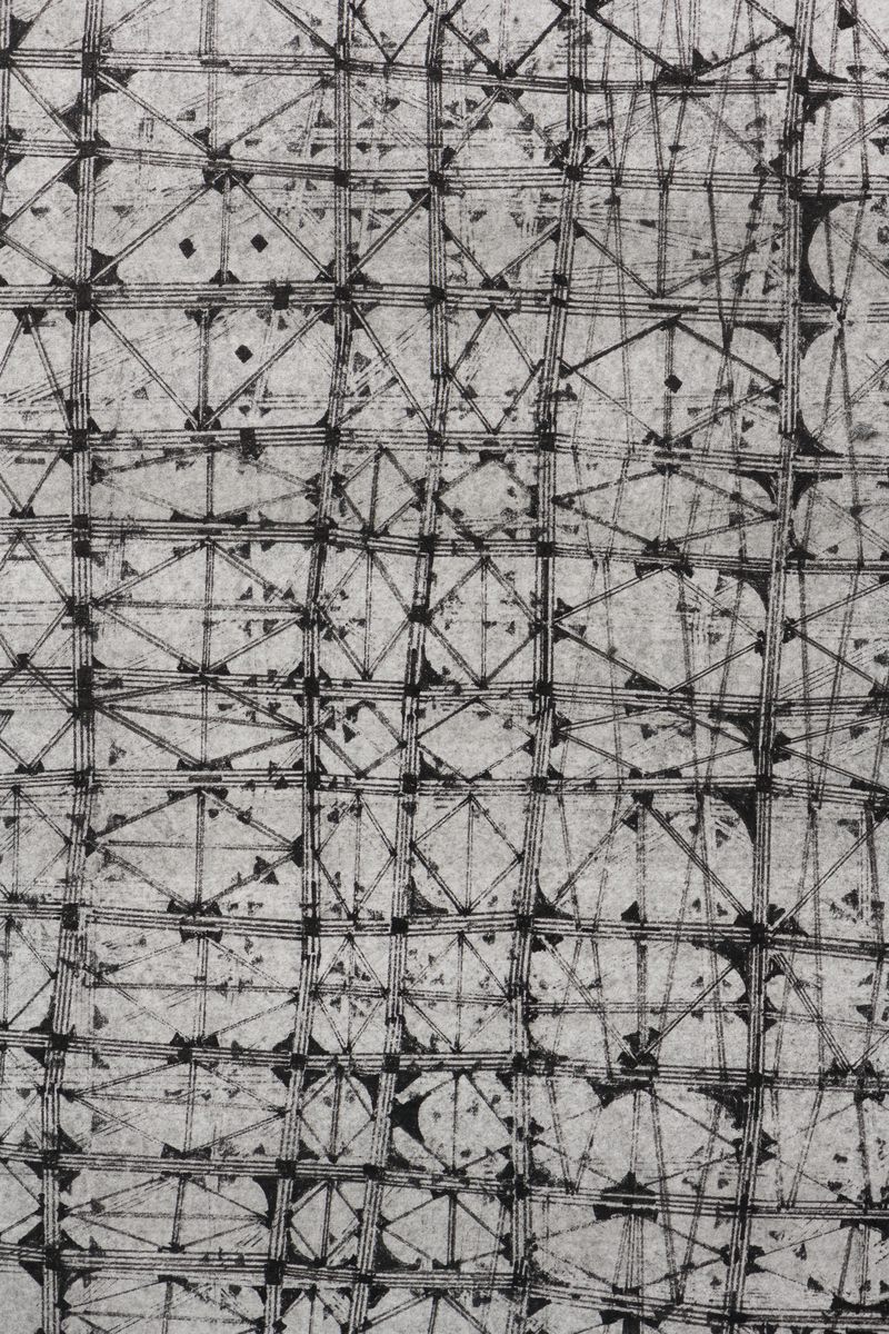A detail of a graphite and ink on paper drawing titled Endless by Stephen Talasnik.