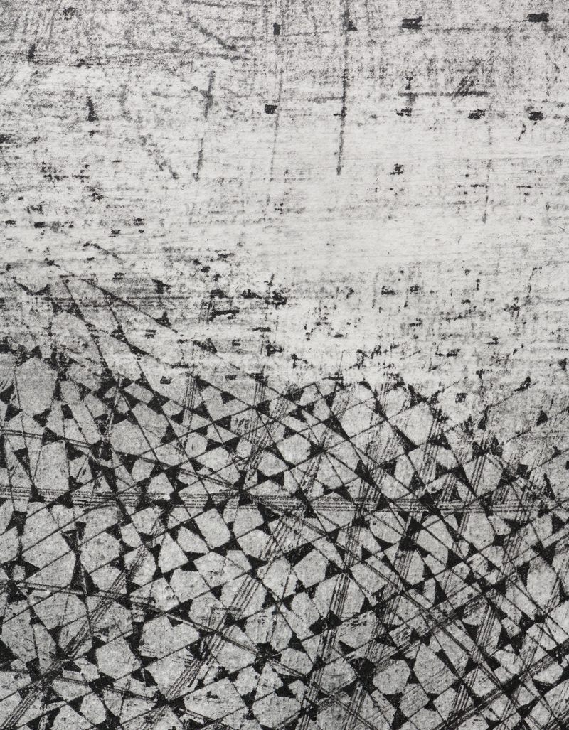 A detail of a graphite and ink on paper drawing titled Hover by Stephen Talasnik.