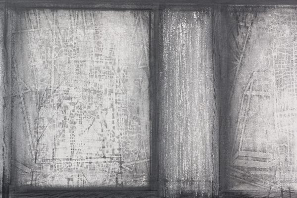 A detail image of a graphite on paper drawing titled Journal of Memory by Stephen Talasnik.