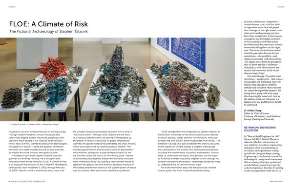 An image of National Academy of Sciences ISSUES in Science and Technology Magazine Winter 2024 Edition, Forum section spotlight on Stephen Talasnik's FLOE Exhibition.