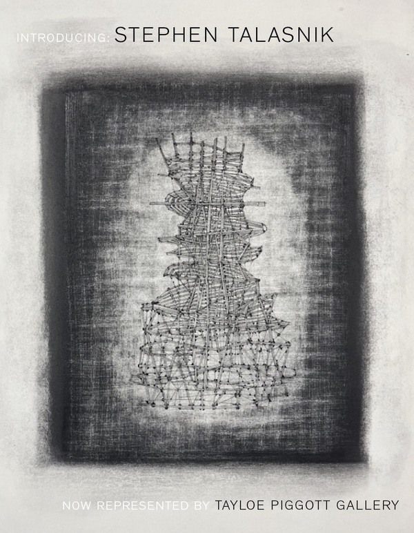 An image of a graphite drawing with added text that reads Introducing: Stephen Talasnik / Now Represented by Maya Frodeman Gallery.